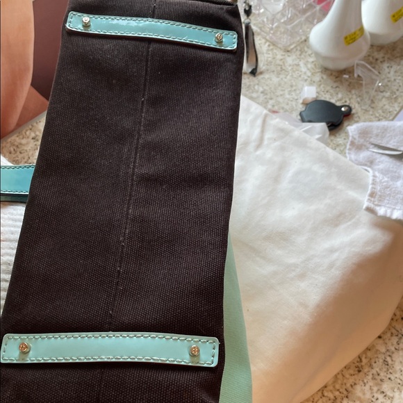 Kate Spade Aqua and Tan Striped Tote - Picture 5 of 11